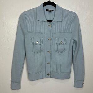 Acrobat Blue Cashmere Blend Blue Contrast Stitching Cardigan Sweater Size S